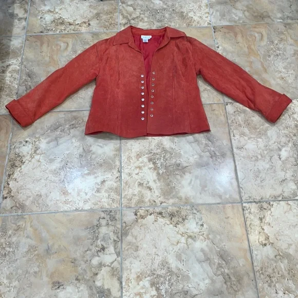 Coldwater Creek size medium rust orange 100%  vintage suede leather jack… - Picture 2 of 11